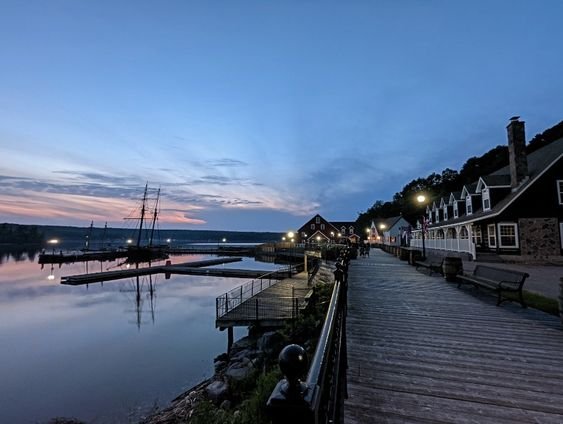 A view of the boardwalk during sunset.