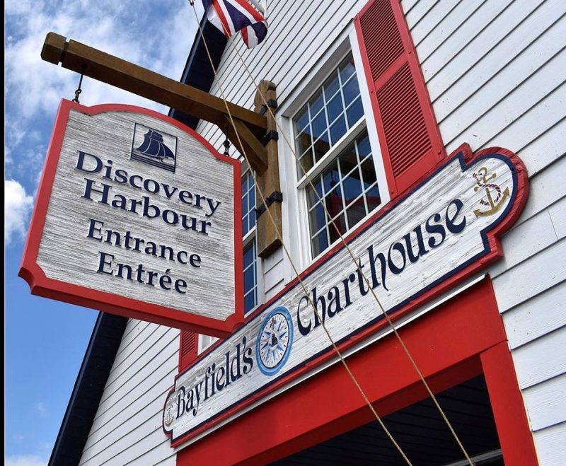 Discovery Harbour sign above the Charthouse.
